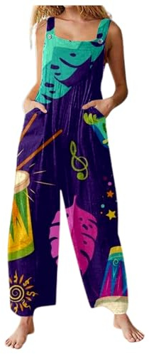 Women's Colourful Print Jumpsuit Elegant Long Jumpsuit with Pockets Retro Graffiti Work Trousers Oversize Dungarees Causal Overall Trousers Fancy Dress Costumes 70s 80s Outfit