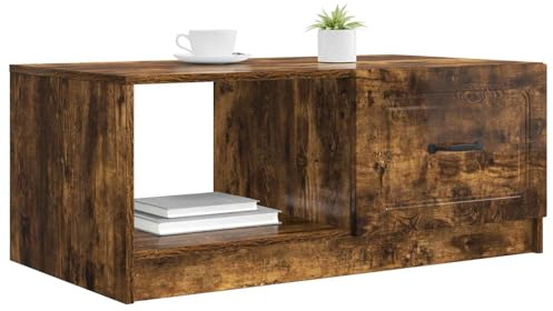 vidaXL Couchtisch Geräucherte Eiche 90 x 50 x 37 cm Holzwerkstoff, Eleganter Vintage Rechteckiger Couchtisch, viel Stauraum für Wohnzimmer, vielseitiges Holzdesign