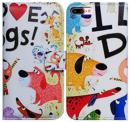 Bcov iPhone 8 Plus Wallet Case,iPhone 7 Plus Case, Bfun Colorful Cute Dogs Flip Case Wallet Leather Cover Case with ID Credit Card Slot Holder Stand For iPhone 8+/7+