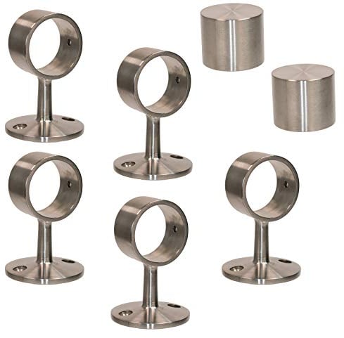 2 Endkappen und 5 Seilträger Edelstahl matt für 40mm Handlaufseil