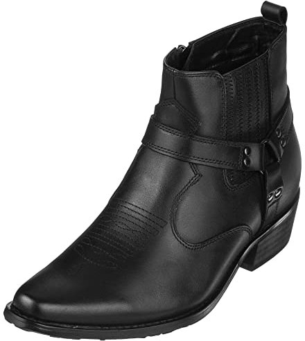 CALTO T8112 Scarpe da Cowboy da Uomo Invisibili in Pelle con Cerniera Altezza 91 cm Nero 45 EU