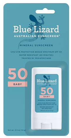 Blue Lizard BABY Mineral Sunscreen Stick with Zinc Oxide, SPF 50+, Water Resistant, UVA/UVB Protection - Easy to apply, Fragrance Free, .5 oz