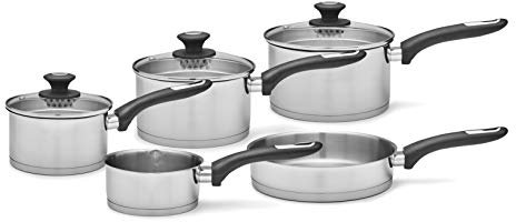 Morphy Richards 979025 Equip 5 Piece Pan Set with Bakelite Handles, Tempered Glass Lids, Stainless Steel