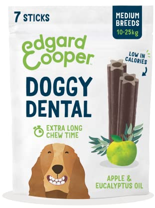 Edgard & Cooper Premios Higiene Dental Perros Medios 7 Barras Eucalipto/Manzana, Cuidado Dental Diario bajo en calorías, Masticación Prolongada, Aliento Fresco