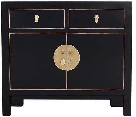 Fine Asianliving Armoire Chinoise Onyx Noire - Orientique Collection L90xP40xH80cm Armoire Chinoise Meubles Chinois Mobilier Oriental Asiatique Mandarin Pekin