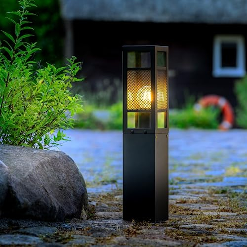 Lightbox spritzwassergeschützte Pollerleuchte - moderne Sockelleuchte für 1x E27 Leuchtmittel geeignet - Metall/Kunststoff Schwarz - 50cm Höhe