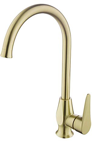 LARDECOR - Grifo de Cocina Moderno de Acero Inoxidable, Caño Alto Giratorio 360°, Grifo Monomando para Fregadero sin Plomo, Bajo Consumo, Mangueras Internas Flexibles y Antitorsión (Svartifoss, Gold)
