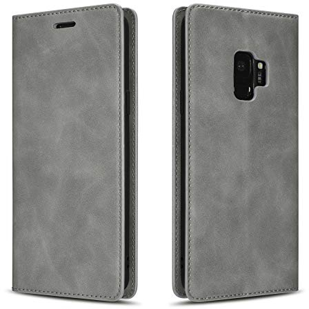 QLTYPRI Hülle für Samsung Galaxy S9 Plus, Premium Dünne Ledertasche Handyhülle mit Kartenfach Ständer Flip Schutzhülle Kompatibel mit Samsung Galaxy S9 Plus - Grau