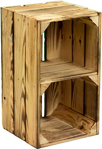 Schuhschrank Schuhregal aus geflammten Holzkisten Schuhablage Schuhständer Schuhaufbewahrung für Kinder und Erwachsene stabiles Regal in Obstkisten Optik (Geflammt mini 38x22x19cm, 1er set)