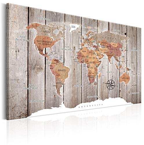 decomonkey Akustikbild Weltkarte 120x80 cm XXL 1 Teilig Leinwand Modern Bilder Wandbilder XXL Schallschlucker Schallschutz Akustikdämmung Wandbild Deko Leise Holz Welt Karte Landkarte Kontinente