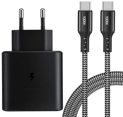 KAIMENGLONG Chargeur Ultra Rapide USB C 45 W Adaptateur Secteur avec Câble en Nylon USB-C de 2 m pour Samsung Galaxy S25/S24/S23/S22/S21 Ultra S20FE, Note 20, Note 10+, Tab S10 S9 S8 S7+