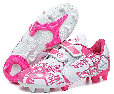 Boys Football Boots Kids Girls Shoes Soccer Athletics Trainers Sport Shoes Running Shoes Teenager Outdoor Football Shoes Sneakers for Unisex White Pink