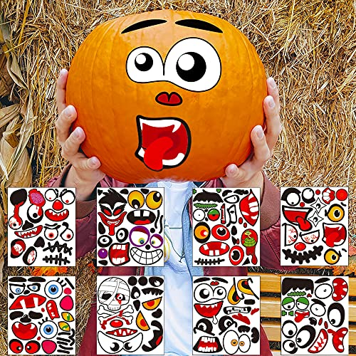 RosyFate Kürbis Aufkleber, 8 Stück Halloween Pumpkin Stickers, Kürbis Gesicht Aufkleber, Halloween Aufkleber, Kürbis Dekoration, für Halloween Party Dekoration