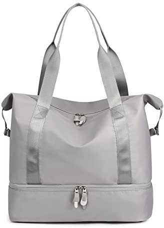 CORIOS Reisetaschen Duffle Bag für Damen/Herren Nylon Sporttasche Weekender Übernachtung Tasche Faltbare Reisetasche Wasserdicht Handtasche für Reisen Gym Urlaub Übernachtung Grau