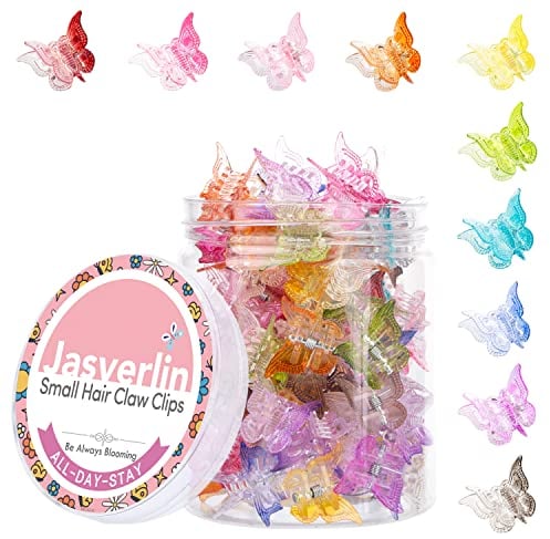 JASVERLIN Gradient Schmetterling Haarspange, Mini Kunststoff 90er Jahre Haar Kralle Clips für Frauen Mädchen, keine Falte Kleinkind Y2K Zubehör Set 50pcs Regenbogen sortierte Farbe