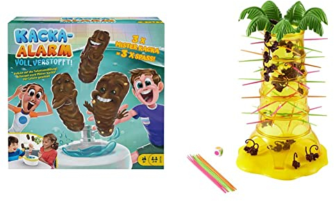 Mattel Games GRF99 - Kacka-Alarm Voll Verstopft, lustiges Kinderspiel und Partyspiel ab 5 Jahren & 52563 - S.O.S. Affenalarm Kinderspiel geeignet für 2-4 Spieler, Kinderspiele ab 5 Jahren