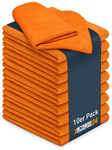wolk Mikrofasertücher - 10 Stück - Größe: 40 x 40 cm - Farbe: orange - Material: Polyester/Polyamid - Lappen, Reinigungstücher, Putztücher - Bad, Kuche, Gastronomie