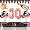 30. Geburtstag Frauen Deko, Magiccute Geburtstagsdeko Mädchen Frauen Lange Happy Birthday Banner Girlande Wimpel und Schwarz Rosegold Konfetti Luftballons Deko Set