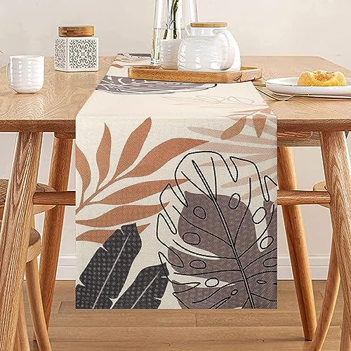 Tischläufer Tropische Blätter Leinen Tischläufer Boho Modern Tischdeko Abwaschbar Grüne Blätter Tischset Läufer 40 x 140 cm rutschfeste Tischdecke für den Esstisch