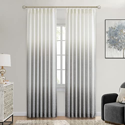 Central Park Ombre Plissee-Vorhänge, halbtransparent, Viskose-Mischgewebe, Fenstervorhang, Farbverlauf, Druck, Behandlungssets für Wohnzimmer, 101.6x213.3 cm, Cremeweiß bis Anthrazitgrau