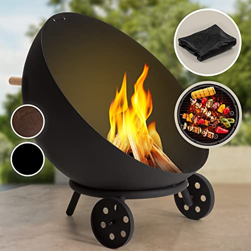 Blumfeldt Brasero Exterieur pour Le Jardin et Terrasse, Brasero Grill Portable, Couverture Pluie, Bol en Acier, BBQ Rond avec Foyer Camping, Brûleur à Bois, Résistant Intempéries, Tisonnier
