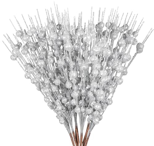 12 Stück Weihnachten Künstliche Glitzer Silbrig Beeren Stiele Künstliche Zweige Weihnacht Glitzernde Beerenstiele Gefälschte Weihnachtspick Weihnachtsbaum Basteln Hochzeit12pcs multi-colored branches