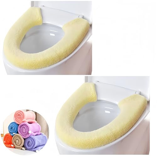 Wuyue Hua 2 x weiche WC-Sitzbezüge mit Griff, WC-Deckelbezug, Kissen, weich, dick, dehnbar, waschbar