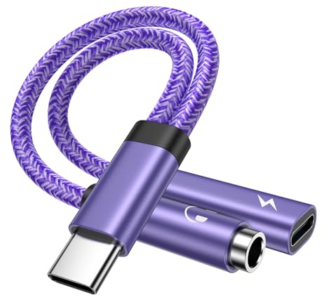 USB C Kopfhörer Adapter und Laden, 2 in 1 Typ C auf 3.5mm Klinke Aux Audio Auto Adapter Schnellladung für Samsung Galaxy S24 Ultra/S23 FE/S22/S21/S20/S10/A34/A53/A54/A55/ 5G, iPhone 16/15, Huawei