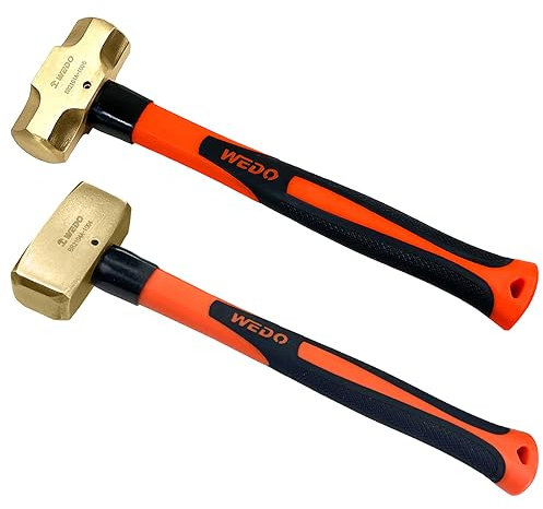 WEDO 2 pièces Masse à manche en fibre de verre,1500g+1500g,400 mm de longueur,Idéal pour la construction,Marteau mécanicien en laiton,résistante à la corrosion,Forgé