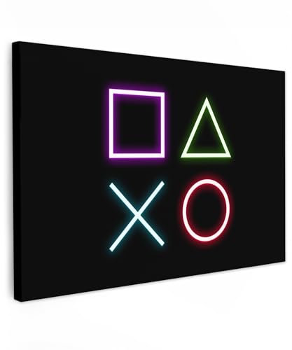 MuchoWow© Wandbilder Groß 120x80 cm XXL Wohnzimmer Wanddeko Schlafzimmer Zimmerdeko Fotowand Zimmer Deko auf Wand Dekoration Wall Art Gaming - Neon - Konsole - Schwarz - Spielkonsole