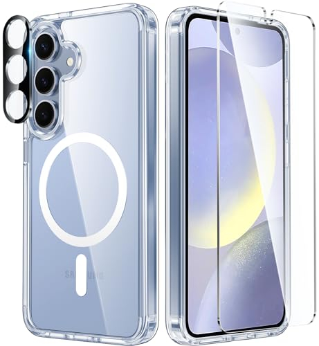 FNTCASE für Samsung Galaxy S24 Hülle: klares Handyhülle Stoßfeste Dünne Abdeckung Vergilbungsbeständige Dünne Transparente Magnetisch Case für Samsung S25 Klar
