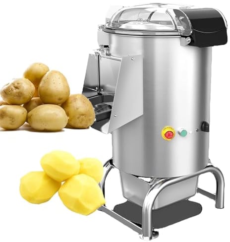 HLGKBY Peladora De Patatas Eléctrica Tipo De Acceso Tubería De Agua + Cubierta Transparente, Herramienta De Pelado Automático De Acero Inoxidable De 70-100 KG/H, Pelado Rápido De