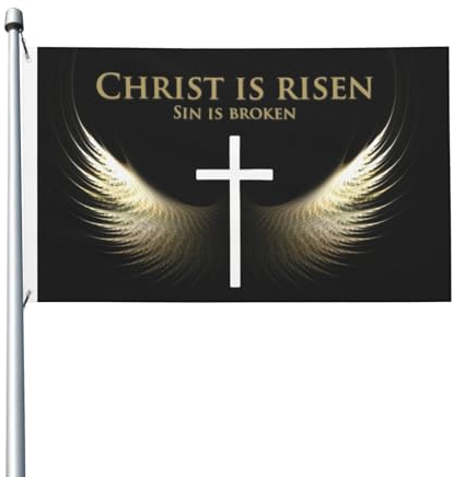 Flagge mit Jesus Christus He Is Risen, Gartenflagge, doppelseitig, für den Außenbereich, 90 x 152 cm