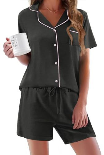 Ekouaer Women's Pyjama Set Soft Ladies Pyjamas Classic Pjs for Women V-Neck Summer Sleepwear Loungewear,S-2XL
