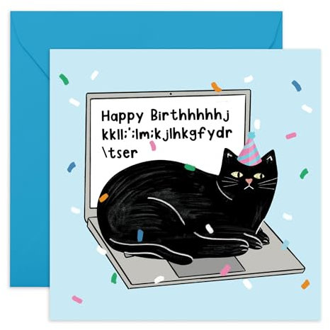 Central 23 Greeting Card For Him Her - Cat On Laptop - Men Women Birthday Card For Adults, Cat Lovers - Gifts From Friend Bff - Comes With Stickers