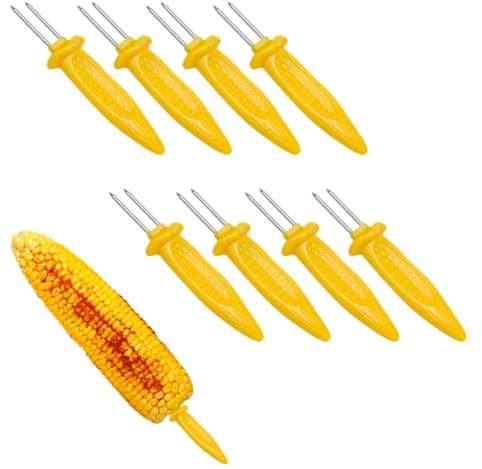 Lot de 8 brochettes pour épis de maïs avec grande poignée 8,5 cm fourchettes pour barbecue en acier inoxydable brochettes fourchette pique-nique maison jardin camping fourchette pour fruits