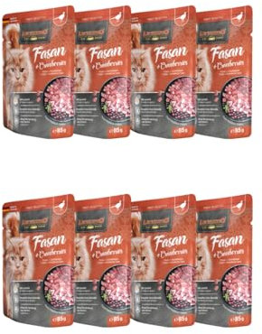 Leonardo Frischebeutel 8x85 g - Katzenfutter - Nassfutter - Multi Bundle - Sparpaket - Pouch - Verschiedene Sorten (8X Fasan + Cranberries)