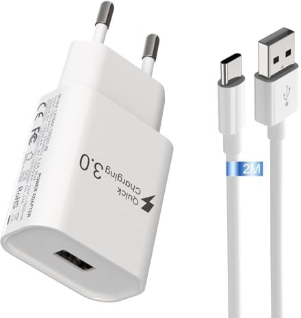 Chargeur USB C Rapide pour Samsung Galaxy A15 A14 A13 A12 5G, S10, S9, S8, A05S, A54, A34, A23, A53, A33, S24, S23, S22, S21, S20, Chargeur Rapide avec 2m Câble Type-C