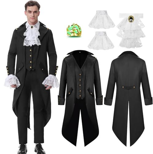 IEEILULU Mittelalter Viktorianische Jacke Kostüme, Renaissance Piraten Vampir Cosplay Kostüme für Männer Karneval Fasching Halloween Kostüm Party Cosplay (Schwarz, XXL)