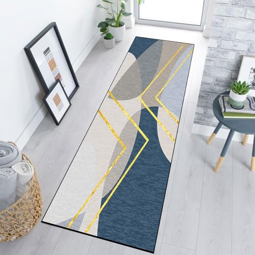 SUNLIMEI Teppich Läufer 40 x 140 cm Waschbar rutschfest Läufer Flur Küche, Wohnzimmer Teppich mit Gelrücken, Modern Design, Pflegeleicht für Vorzimmer, Waschküche, F
