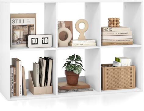 COSTWAY 6/8/9 Cube Bookcase, Wooden Storage Cabinet with Anti-toppling Device, Freestanding Display Bookshelf for Living Room, Bedroom and Study (6 Cubes, White)