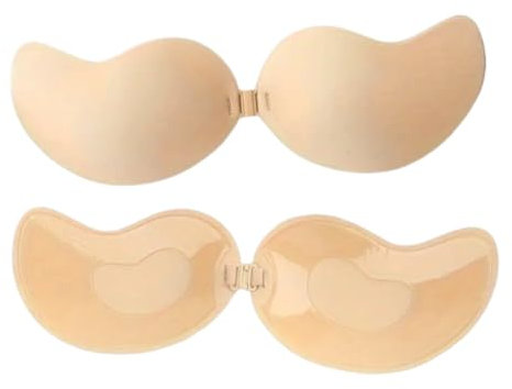 IMAXWAVE Reggiseno invisibile, reggiseno appiccicoso, reggiseno senza spalline, reggiseno senza schiena, reggiseno, reggiseno autoadesivo, silicone, beige, M-L / 90C