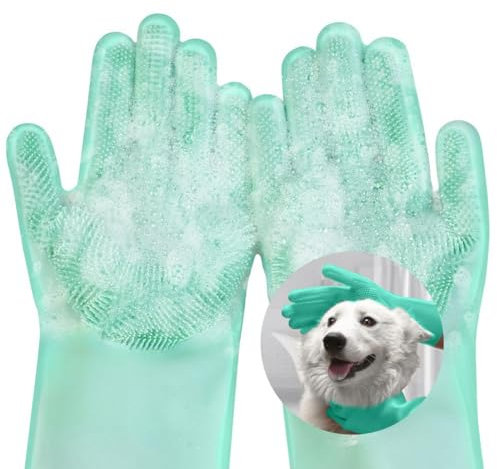 AMFUN Guantes reutilizables para el hogar, Verde Guantes de Limpieza de Silicona, Guantes de silicona reutilizables para lavar platos, para Lavar Platos, cocina, coche, cuidado de mascotas