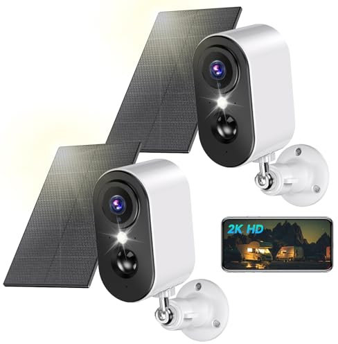 PESAIR 2K Überwachungskamera Aussen Akku mit Solarpanel - Kamera Überwachung Aussen WLAN mit Farbige Nachtsicht, Kameras kabellos außen/innen, PIR-Bewegungserkennung, IP66, 2,4 GHz, 2 Pack