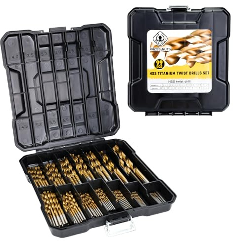 PRESS NUTS 99PCS HSS Titanium Twist Drill Bits, 1 to 10mm Mixed High Speed Steel Drill Bits for Cast Iron, Aluminum Alloy, Wood, Plastic, With Tray Case