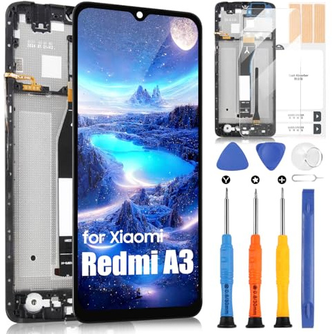 Pantalla LCD para Xiaomi Redmi A3, LCD Display para Redmi A3 23129RN51X 6.7 Pulgadas, Pantalla Táctil Assembly con Kit de reparación (Negro con marco)