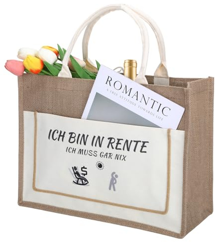 HweeWanX Ruhestand Geschenk Frauen, 43 * 32cm Jutetasche Geschenk für Rentner, Rente Geschenk, Geschenke für Renteneintritt Geschenk Frau, Abschiedsgeschenke für in Den Ruhestand Gehende Mitarbeiter