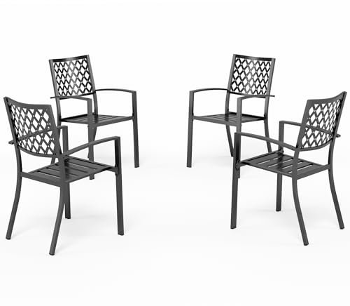 PHI VILLA Gartenstühle Stapelbar 4er Set Wetterfest Terrassenstühle Metall Balkonstuhl Stapelstühle mit Armlehnen für Garten und Außenbereich