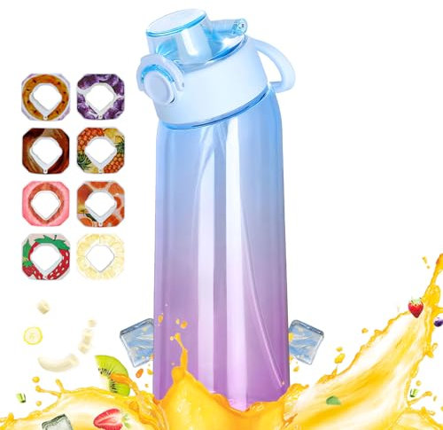 Air Gourde Up 900ML, Bouteille Air Gourde Up Gourde Sport Paille avec 8 Pods de Gout Gourde Aromatisée Air Gourde Up Tritan Water Bottle Fitness (Bleu Violet Transparent)