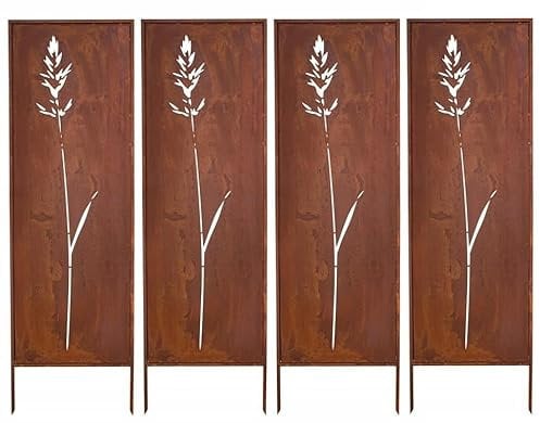 Kapaga - Sichtschutz Metall 4x - 160 cm x 50 cm - Edelrost - Rostoptik Sichtschutz für Garten - Sichtschutzelement - Sichtschutzwand - Gartendekoration Zaun - Rost (Strauch) (Monstera 2)